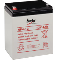 EnerSys Battery, Rechargeable, Rectangular, Lead Acid, 12VDC, 4Ah, Quick Disconnect: 0.187