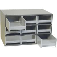 Akro-Mils Cabinet, Storage, High-Density polyethylene, Gray, 9-Drawers/Cab., 5-3/16 in.