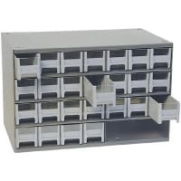 Akro-Mils Cabinet, Storage, High-Density polyethylene, Gray, 28-Drawers/Cab., 2-3/16 in.