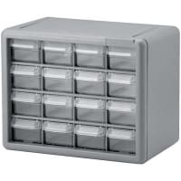 Akro-Mils Cabinet, Strong Plastic, 16-Drawer Cabinet, 10-9/16 in., 8-1/2 in., 6-3/8 in.