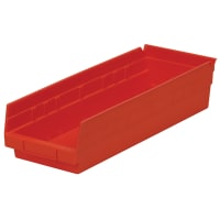 Akro-Mils Storage Bin, Polypropylene, Red, 17-7/8 in. L x 6-5/8 in. W x 4 in. H