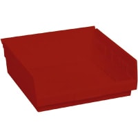 Akro-Mils Storage Bin, Polypropylene, Red, 11-5/8 in. L x 11-1/8 in. W x 4 in. H