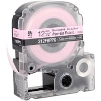 Epson LabelWorks 12MM 1/2" BLACK Ink/PINK IRON ON FABRIC Tape/16 ft 4 in