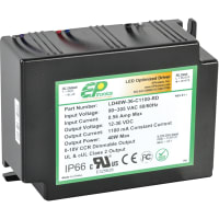 EPtronics Inc Power Supply, AC-DC, 130V@0.3A, 90-305VIn, Encapsulated, LED Driver, 40W, PFC, LD Series