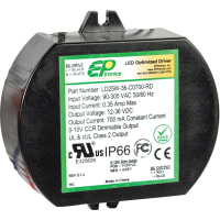 EPtronics Inc Power Supply, AC-DC, 18V@1.4A, 90-305V In, Encapsulated, LED Driver, 25W, PFC, LD Series