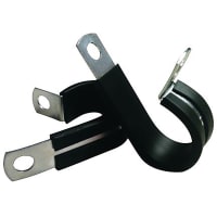 Essentra Components Clamp, Fixed, Screw Mount, Steel w/Black Rubber Cushion, 1/4 in holding diameter