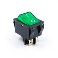 E-Switch Rocker Switch, R5, DPST, ON-OFF, Green Rocker, 250V Neon Green, "I/O", 20A, 250VAC, 