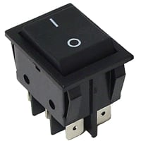 E-Switch Rocker Switch, RB2 Series, DPST, ON-OFF, Concave, Black, "I/O", 20A, 125VAC, .250" Q