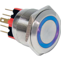 E-Switch Pushbutton Switch, IP65, DPST, OFF-(ON)/ON-(OFF), 24V, 2A, 48VDC, Solder, PV7 Series