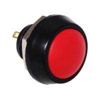 E-Switch Pushbutton Switch, PV5, IP65, SPST-NO, OFF-(ON), Domed Red Actuator, 2A, 36VDC, Solder