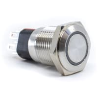 E-Switch Pushbutton, PVA3, IP65, SPDT, ON-(ON), Red/Grn/Blue LED Ring, 2A, 36VDC, SS Solder