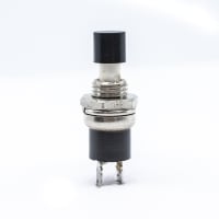 E-Switch Pushbutton Switch, SPST-NO, OFF-(ON), Round Blk Cap, 3A, 125VAC, Solder, PS1024 Series