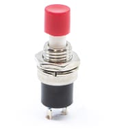 E-Switch Pushbutton Switch, SPST-NO, OFF-(ON), Round Red Cap, 3A, 125VAC, Solder, PS1024 Series