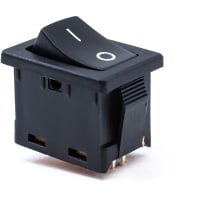 E-Switch Rocker Switch, R1966 Series, SPST, ON-OFF, Concave, Black, "I/O", 15A, 125VAC, Solde