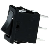 E-Switch Rocker Switch, R1966 Series, SPDT, (ON)-OFF-(ON)Concave, Black, 15A, 125VAC, .187" QC