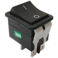 E-Switch Rocker Switch, WB2 Series, DPST, ON-OFF, Concave, Black, "I/O" Legend, 20A, 125VAC, QC