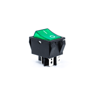 E-Switch Rocker Switch, R5, DPST, ON-OFF, Green Rocker, 12VDC Neon Green, "I/O", 20A, 125VDC, Q