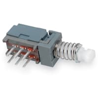 E-Switch Pushbutton Switch, DPDT, ON-ON, Plunger No Cap, 100mA, 30VDC, Snap-In PC, PBH Series