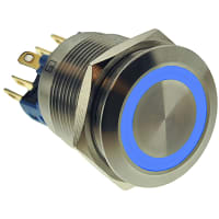 E-Switch Pushbutton Switch, IP65, DPST, OFF-ON/ON-OFF, 2A, 48VDC, Solder, PV7 Series