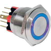 E-Switch Pushbutton Switch, IP65, DPST, OFF-(ON)/ON-(OFF), 2A, 48VDC, Solder, PV7 Series