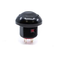 E-Switch Pushbutton Switch, RP8300, IP67, SPST-NO, OFF-(ON), Round Blk Cap, 200mA, 250VAC, Sldr