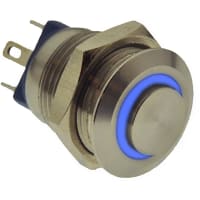 E-Switch Pushbutton Switch, Sealed, SPST-NO, OFF-(ON), LED Ring, 2A, 36VDC, Solder, PV0 Series