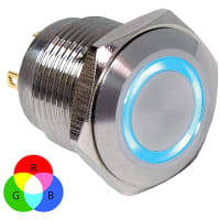 E-Switch Pushbutton Switch, IP65, SPST-NO, OFF-(ON), R/G/B LED, 2A, 48VDC, Solder, PV6 Series