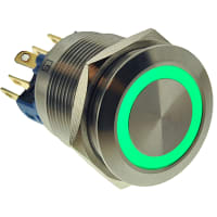 E-Switch Pushbutton Switch, IP65, DPST, OFF-(ON)/ON-(OFF), 2A, 48VDC, Solder, PV7 Series