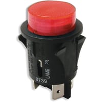 E-Switch Pushbutton Switch, PR1, SPST-NO, OFF-(ON), Round Red Actuator, 16A, 125VAC, .250" QC