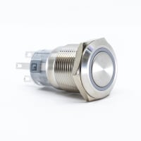 E-Switch Pushbutton, PV4, IP65, DPDT, ON-(ON), Blue 2.8V LED Ring, 2A, 24VDC, Stainless, Solder