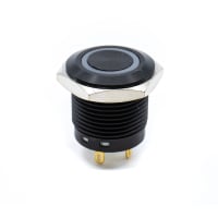 E-Switch Pushbutton, PV6, IP65, SPST-NO, OFF-(ON), Red 1.8VDC LED Ring, 2A, 48VDC, Black, Solder