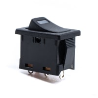 E-Switch Rocker Switch, R1966 Series, SPST, ON-OFF, Concave, Blk, Green LED, 15A, 125VAC, Solder