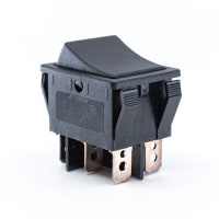 E-Switch Rocker Switch, R5 Series, DPDT, ON-ON, Concave, Black, 20A, 125VAC, .250" QC