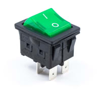 E-Switch Rocker Switch, RBW2, DPST, ON-OFF, Grn Actuator, 125V Neon Grn, "I/O"16A, 125VAC, QC