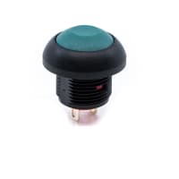 E-Switch Pushbutton Switch, RP8100, IP67, SPST, OFF-(ON), Round Green Cap, 125mA, 125VAC, Solder