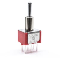 E-Switch Toggle Switch, 100 Series, DPDT, ON-OFF-ON, Sealed, 5A, 120VAC, 28VDC, PC Pin