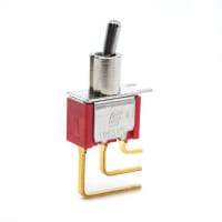 E-Switch Toggle Switch, 100 Series, SPDT, ON-NONE-ON, Sealed, 0.4A, 20VAC/DC, Gold, R/A PC