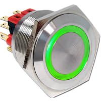 E-Switch Pushbutton Switch, IP65, 4PST, 2P OFF-(ON)/2P ON-(OFF), 2A, 48VDC, Solder, PV8 series