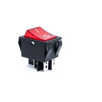 E-Switch Rocker Switch, R5, DPST, ON-OFF, Red Rocker, 125V Neon Red, "I/O", 20A, 250VAC, .250