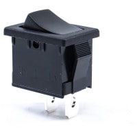 E-Switch Rocker Switch, R1966 Series, SPST-NO, OFF-(ON), Concave, Black, 15A, 125VAC, .187" Q