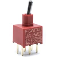 E-Switch Toggle Switch, Mini, 100A Series, DPDT, ON-NONE-ON, Sealed, 5A, 120VAC, 28VDC, PC