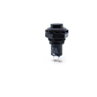 E-Switch Pushbutton Switch, SPST-NC, ON-(OFF), Round Blk Cap, 3A, 120VAC, Solder, RP3502 Series