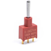 E-Switch Toggle Switch, Mini, 100A Series, DPDT, ON-OFF-ON, Sealed, 0.4A, 20VAC/DC, PC