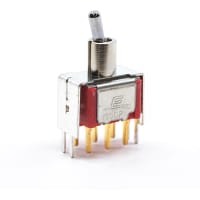 E-Switch Toggle Switch, 100 Series, DPDT, ON-NONE-ON, Sealed, 0.4A, 20VAC/DC Gold, PC Pin