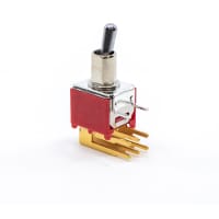 E-Switch Toggle Switch, 200 Series, DPDT, ON-NONE-ON, Sealed, 3A, 120VAC, 28VDC, Gold, R/A PC