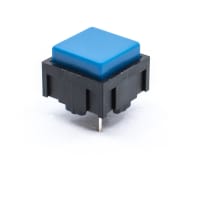 E-Switch Tactile Switch, 320 Series, SPST-NO, OFF-(ON), 25mA, 50VDC, Flat SQ Blue Cap, PC Pin