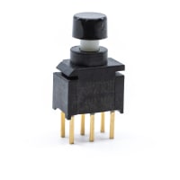 E-Switch Pushbutton Switch, 800U Series, DPDT, ON-(ON), Black Cap, 0.4A, 20V AC/DC, Gold, PC