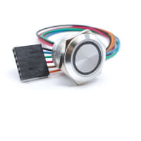 E-Switch Pushbutton, CS Series, SPST-NO, OFF-(ON), R/G/B LED Ring, 1A, 24VDC, 19mm, Wire Leads