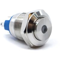 E-Switch Pushbutton, PV0, Sealed, SPST-NO, OFF-(ON), Blue LED Dot, 2A, 36VDC, Stainless, Solder