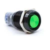 E-Switch Pushbutton, PV3, IP67, SPDT, ON-(ON), Green Button, LED, 2A, 48VDC, Blk Anodized, Solder